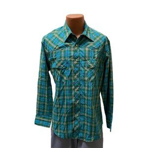 Wrangler Green and Blue Button Down Shirt, Large, Pre-owned